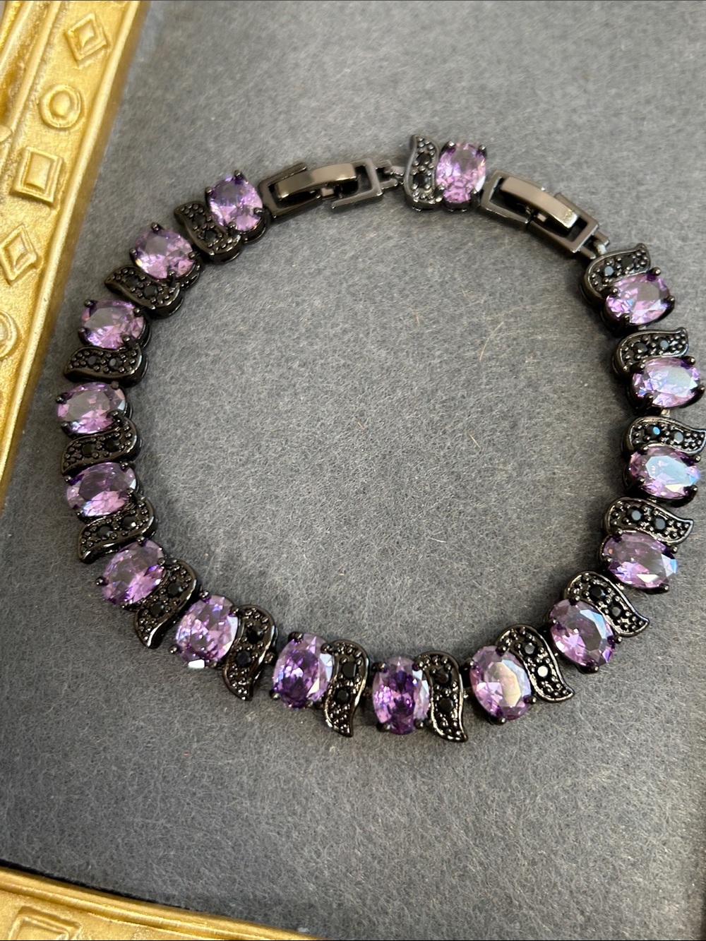 Black Bracelet with Lavender Crystal Accents